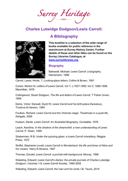 Charles Lutwidge Dodgson/Lewis Carroll: a Bibliography
