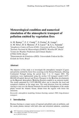 Meteorological Condition and Numerical Simulation of the Atmospheric Transport of Pollution Emitted by Vegetation Fires