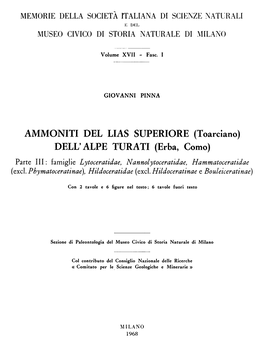 AMMONITI DEL LIAS SUPERIORE (TOARCIANO) DELL'alpe TURATI (ERBA) - III 1 R>