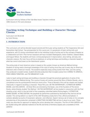Teaching Acting Technique and Building a Character Through Cinema