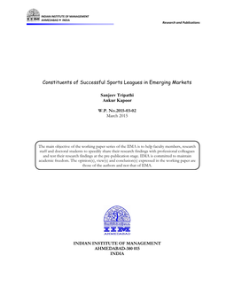 Constituents of Successful Sports Leagues in Emerging Markets