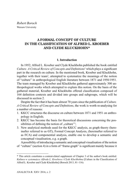 A Formal Concept of Culture in the Classification of Alfred L. Kroeber and Clyde Kluckhohn*