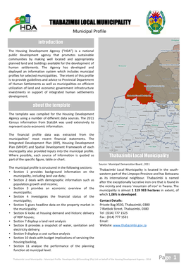 THABAZIMBI LOCAL MUNICIPALITY Municipal Profile