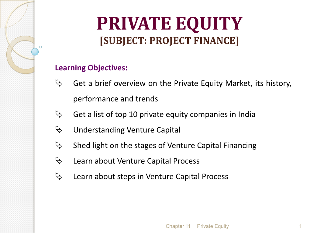 Private Equity [Subject: Project Finance]