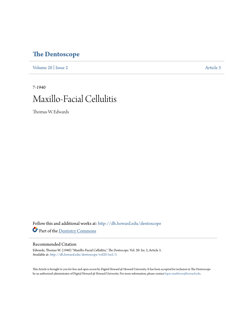 Maxillo-Facial Cellulitis Thomas W