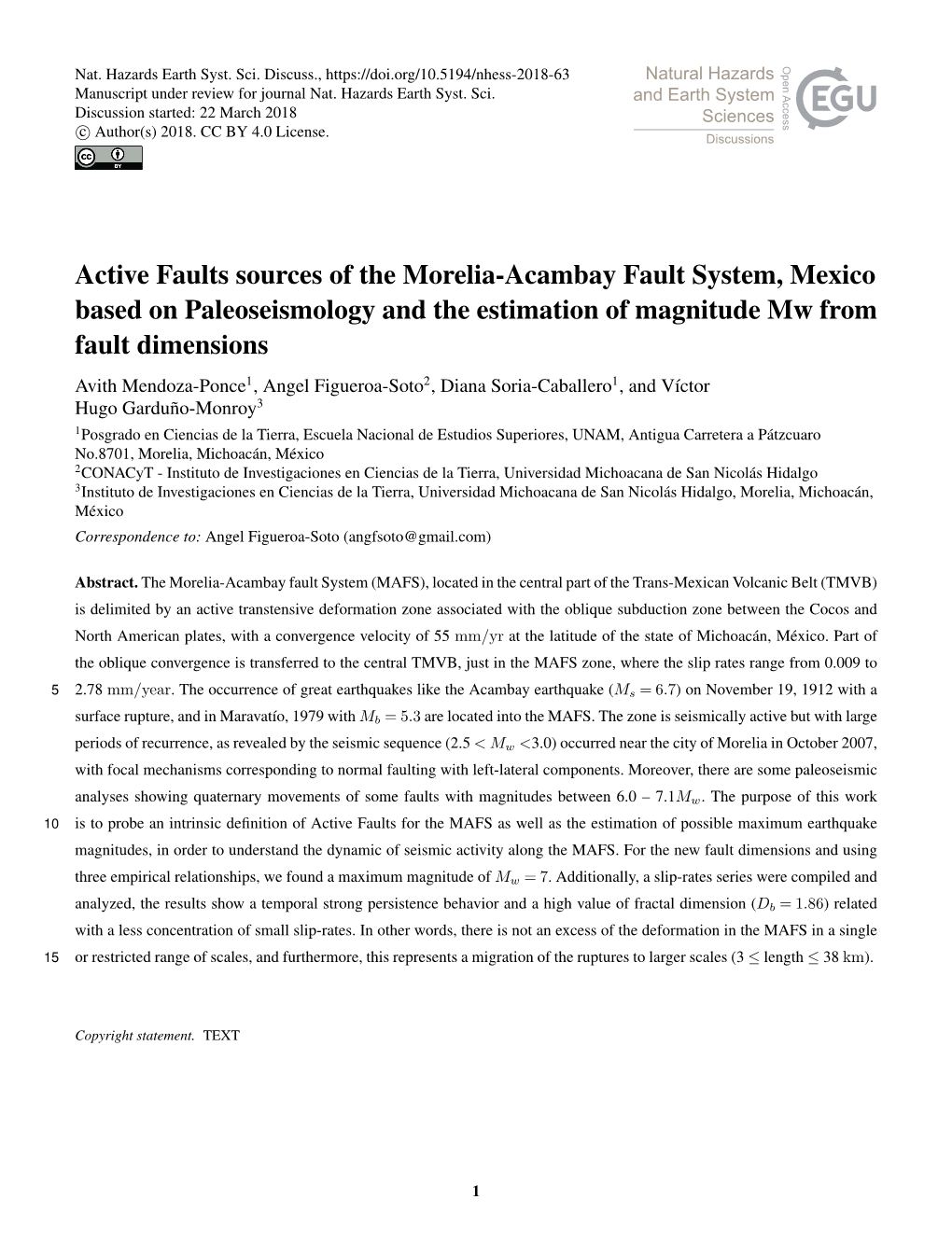 Active Faults Sources of the Morelia-Acambay Fault System