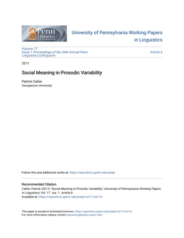 Social Meaning in Prosodic Variability