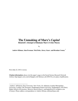 The Unmaking of Marx's Capital