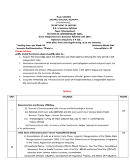 DEPARTMENT of HISTORY BA V Semester Paper – II Elective – D BA 5265 – TOURISM (With Effect from 2018-19 and Onwards)
