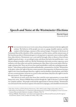 Speech and Noise at the Westminster Elections Harriet Guest University of York