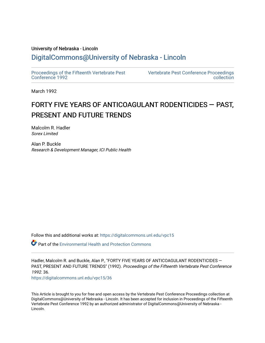 Forty Five Years of Anticoagulant Rodenticides — Past, Present and Future Trends