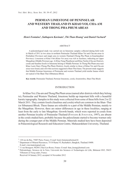 Permian Limestone of Peninsular and Western Thailand in Khao Yoi, Cha-Am and Thong Pha Phum Areas