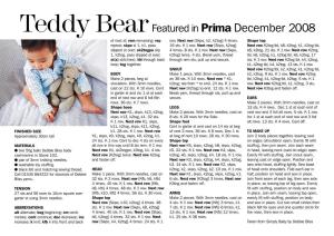 Teddy Bear Featured in Prima December 2008 of Next St; Rem Remaining; Rep Row