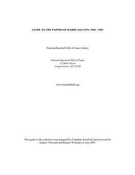 Guide to the Papers of Harry Dalton, 1960 - 1993