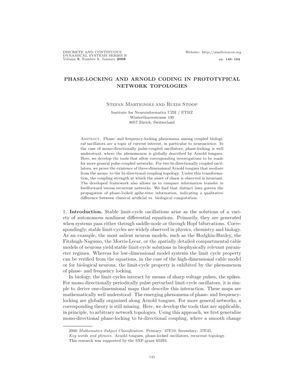 Phase-Locking and Arnold Coding in Prototypical Network Topologies