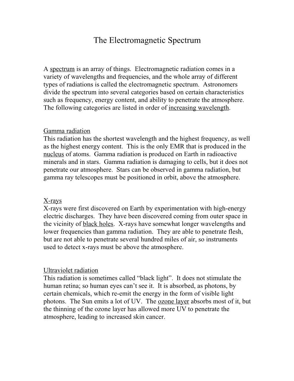 The Electromagnetic Spectrum