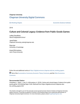 Culture and Colonial Legacy: Evidence from Public Goods Games