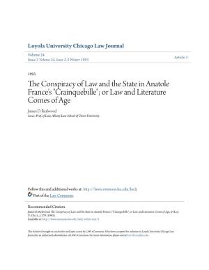 The Conspiracy of Law and the State in Anatole France's "Crainquebille"; Or Law and Literature Comes of Age, 24 Loy