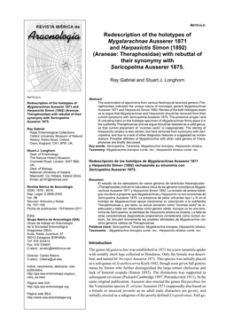 Redescription of the Holotypes of Mygalarachnae Ausserer 1871 And