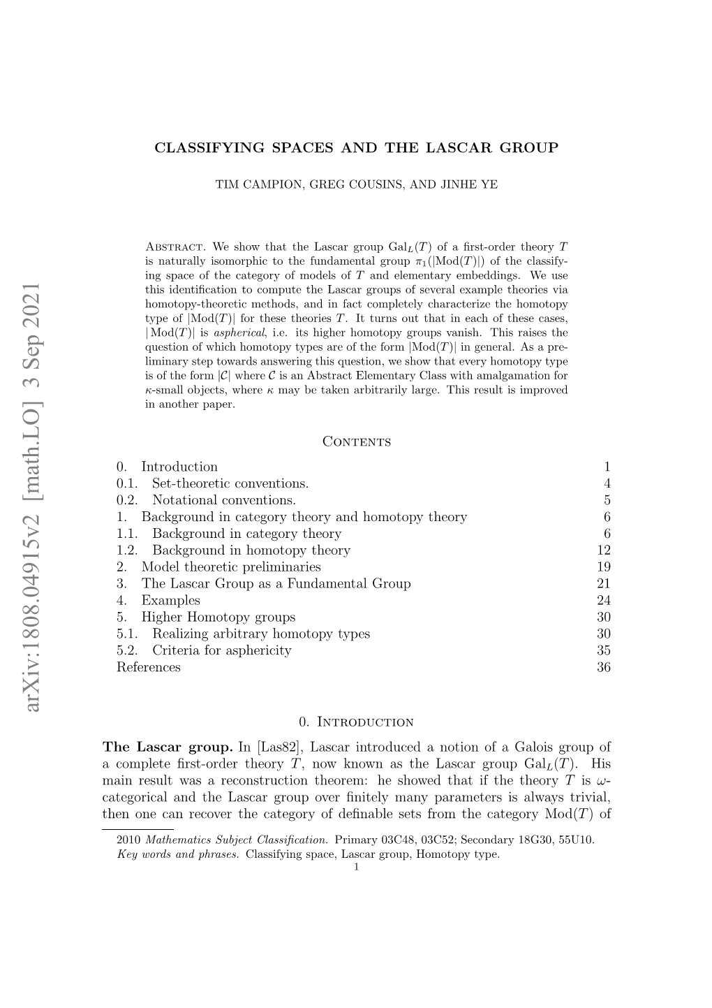 Arxiv:1808.04915V1 [Math.LO]