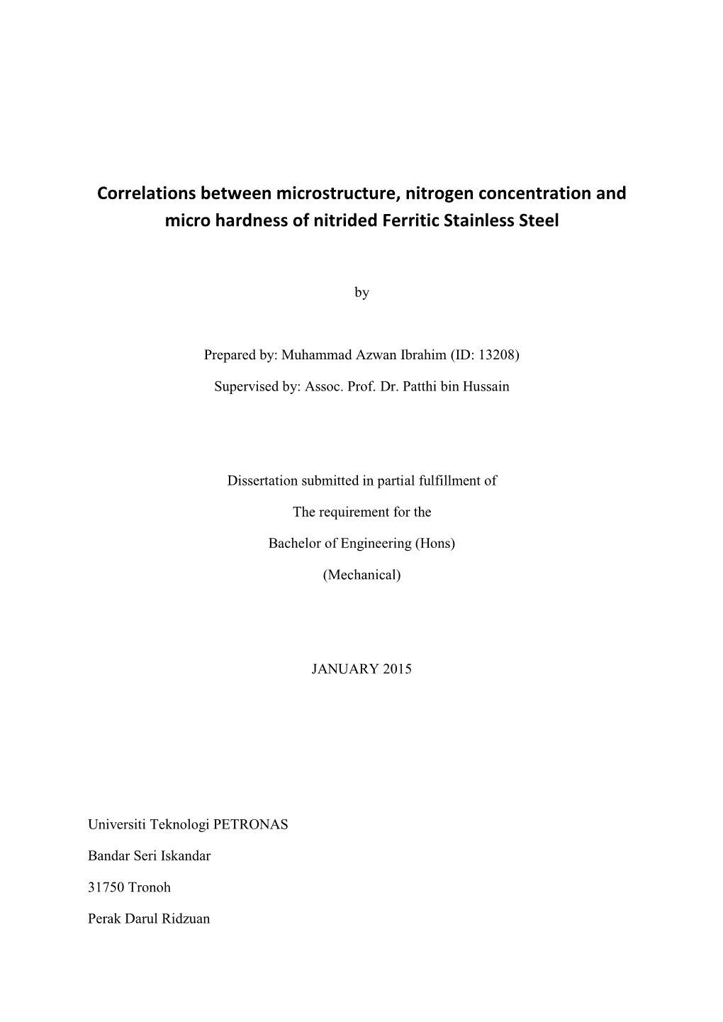 Correlations Between Microstructure, Nitrogen Concentration and Micro Hardness of Nitrided Ferritic Stainless Steel