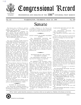 Congressional Record United States Th of America PROCEEDINGS and DEBATES of the 106 CONGRESS, FIRST SESSION