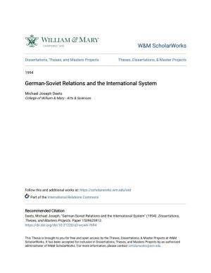 German-Soviet Relations and the International System
