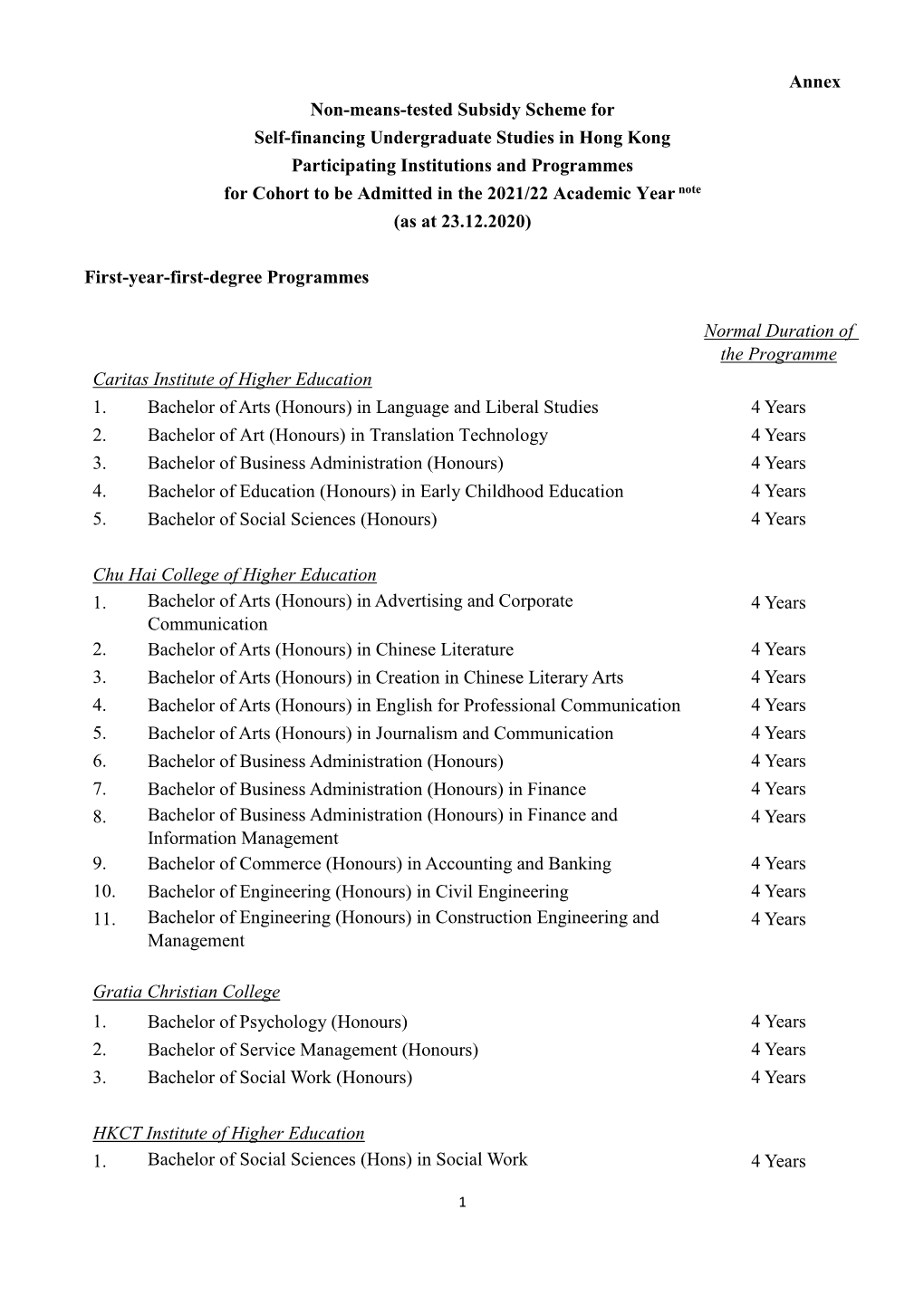 Annex Non-Means-Tested Subsidy