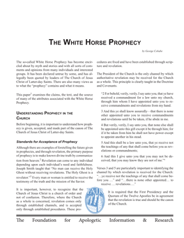 The White Horse Prophecy the Revelation Must Be Communicated to the Membership 1