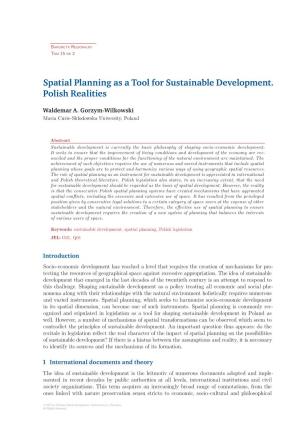 Spatial Planning As a Tool for Sustainable Development. Polish Realities