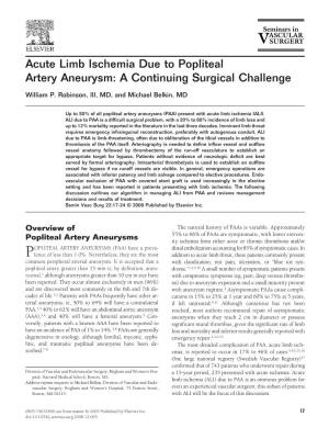 Acute Limb Ischemia Due to Popliteal Artery Aneurysm: a Continuing Surgical Challenge