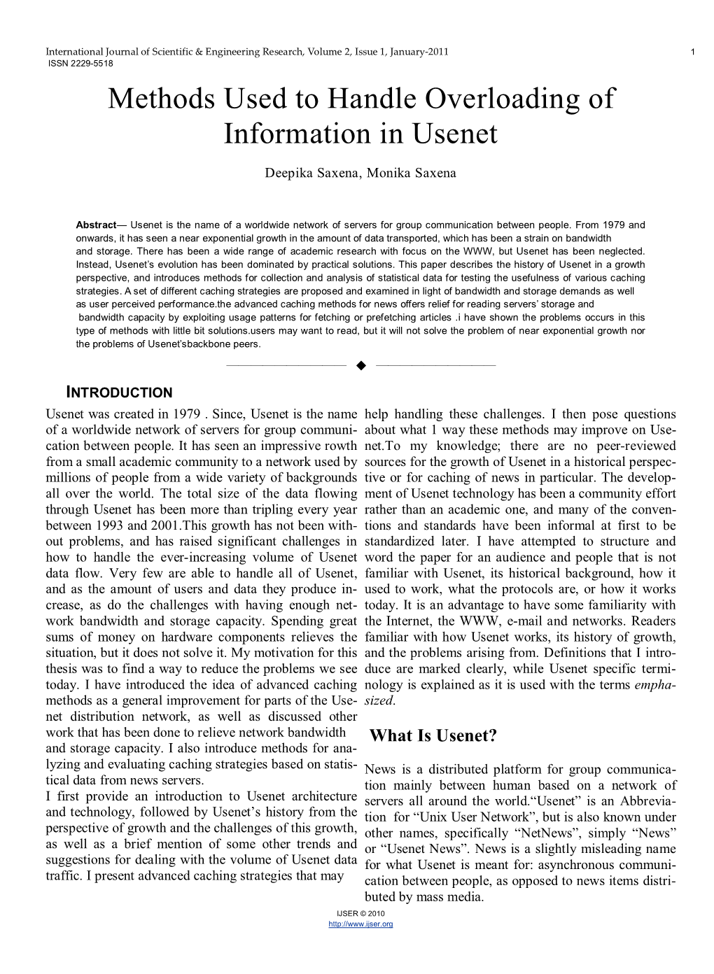 Methods Used to Handle Overloading of Information in Usenet