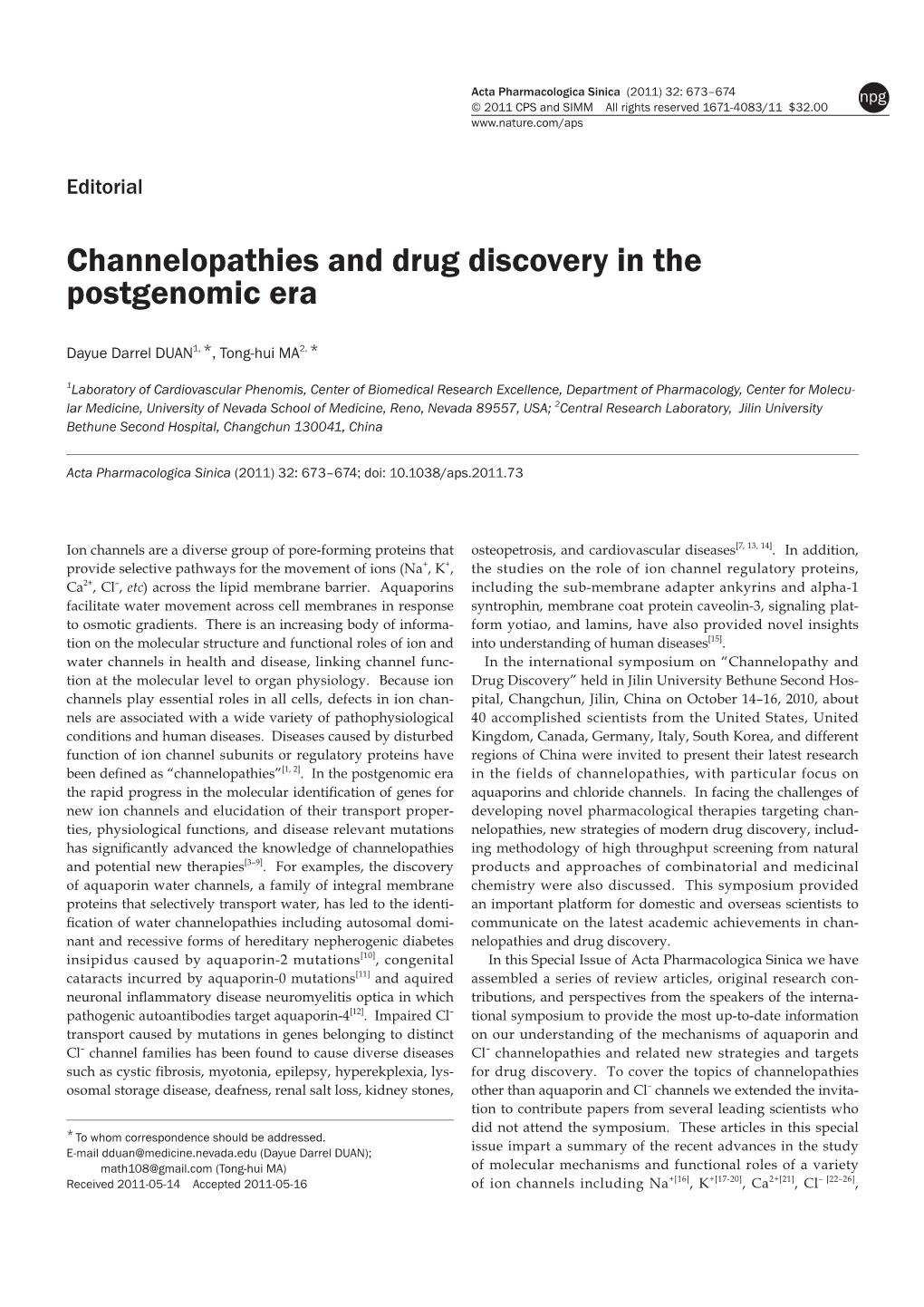 Channelopathies and Drug Discovery in the Postgenomic Era