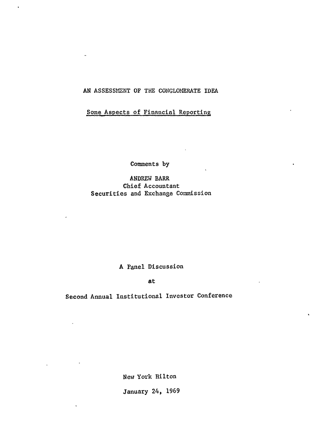 Speech: an Assessment of the Conglomerate Idea, January 24, 1969