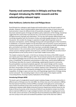 Twenty Rural Communities in Ethiopia and How They Changed: Introducing the WIDE Research and the Selected Policy-Relevant Topics