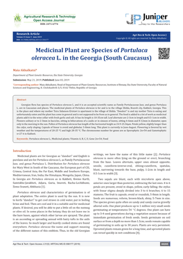 Medicinal Plant Are Species of Portulaca Oleracea L. in the Georgia (South Caucasus)