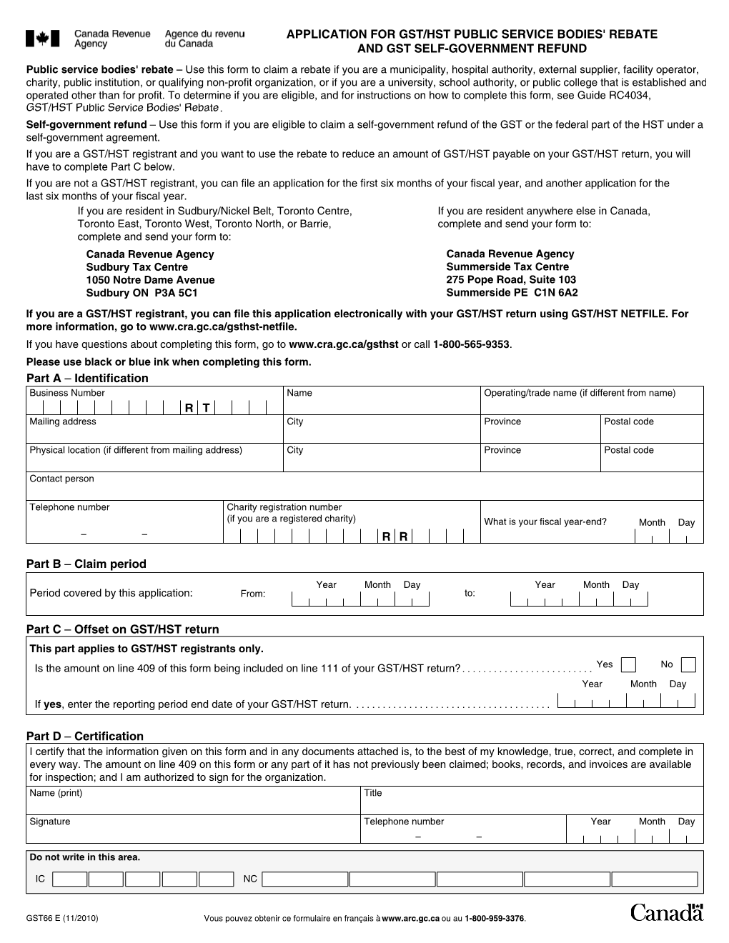 Application For Gst Hst Public Service Bodies Rebate Provincial Schedule