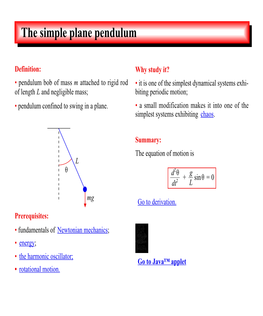 The Simple Plane Pendulum