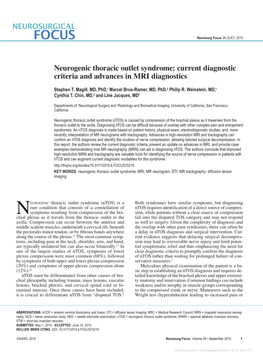 Neurogenic Thoracic Outlet Syndrome: Current Diagnostic Criteria and Advances in MRI Diagnostics