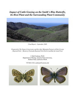 Impact of Cattle Grazing on the Smith's Blue Butterfly, Its Host Plant And