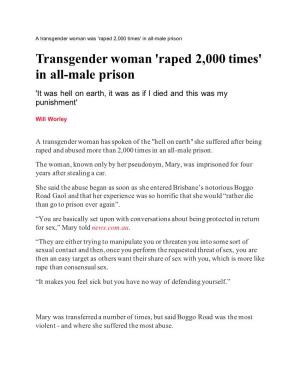 Transgender Woman 'Raped 2,000 Times' in All-Male Prison
