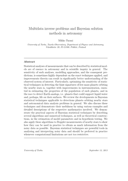 Multidata Inverse Problems and Bayesian Solution Methods in Astronomy