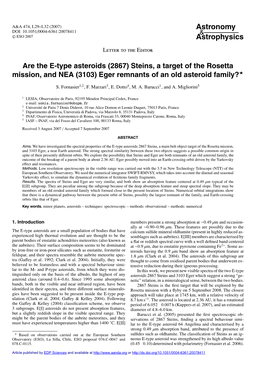 Are the E-Type Asteroids (2867) Steins, a Target of the Rosetta Mission, and NEA (3103) Eger Remnants of an Old Asteroid Family?