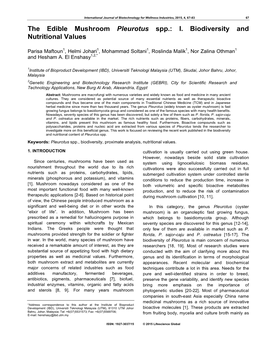 The Edible Mushroom Pleurotus Spp.: I. Biodiversity and Nutritional Values