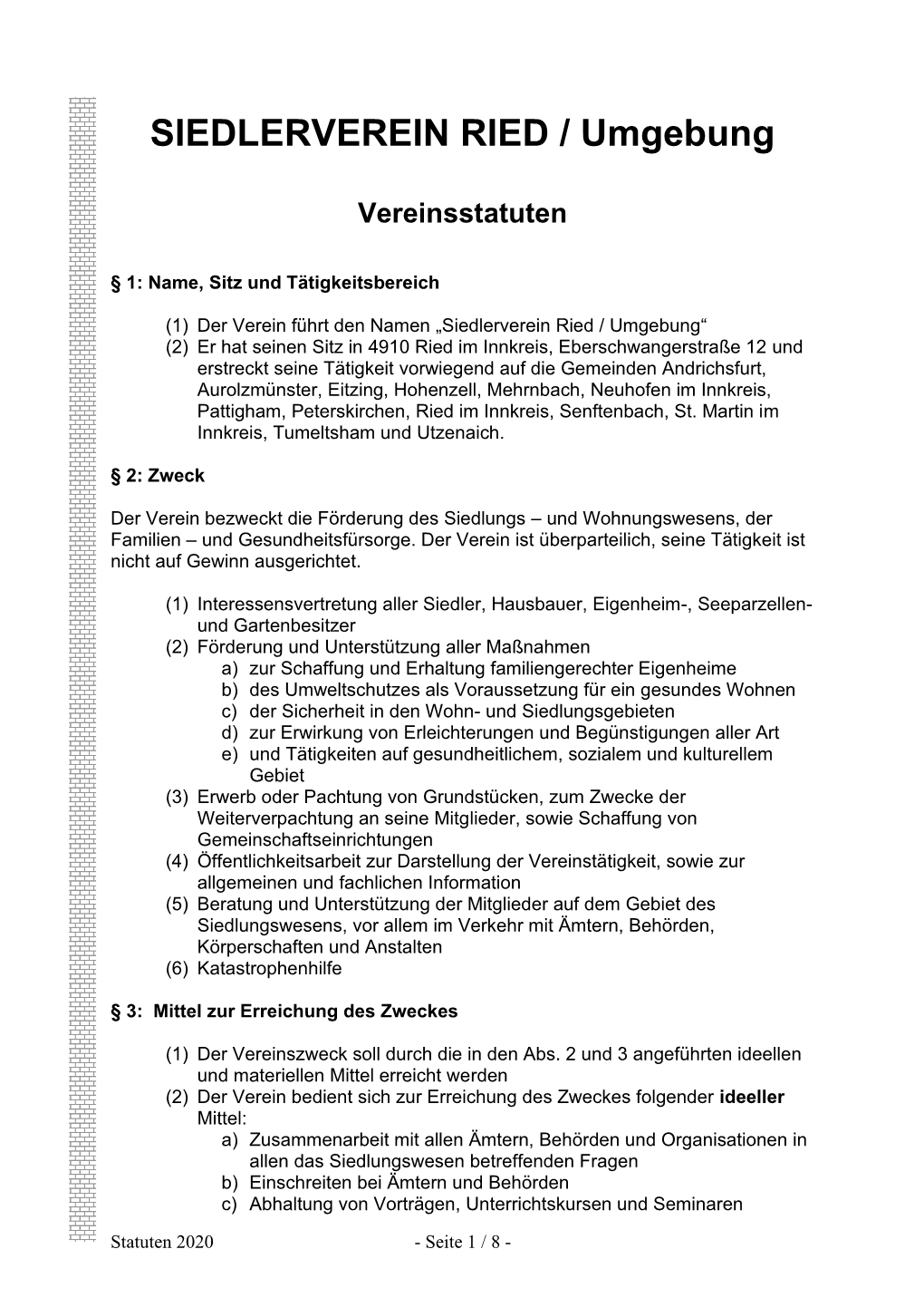 SIEDLERVEREIN RIED / Umgebung