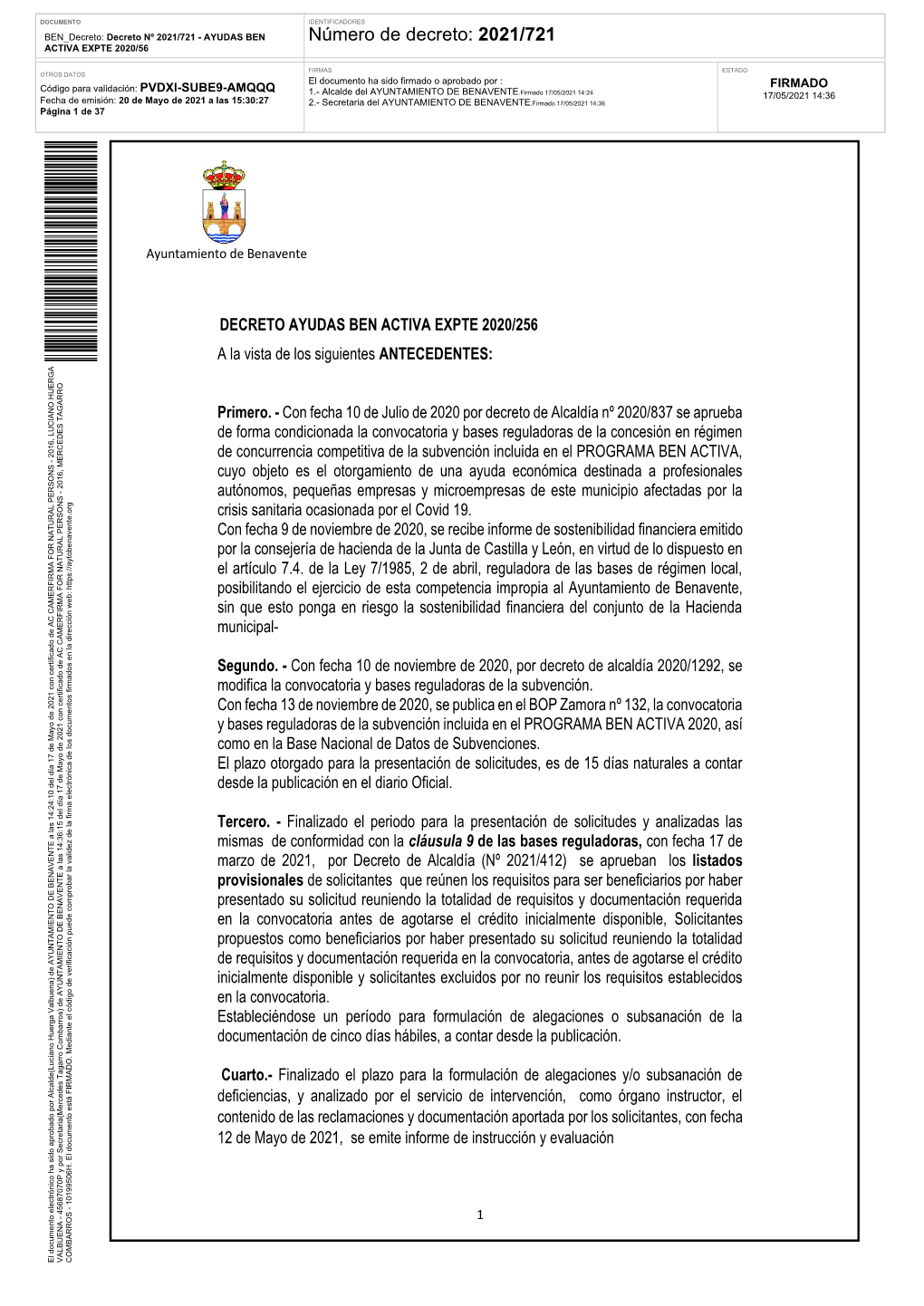 Número De Decreto: 2021/721 ACTIVA EXPTE 2020/56