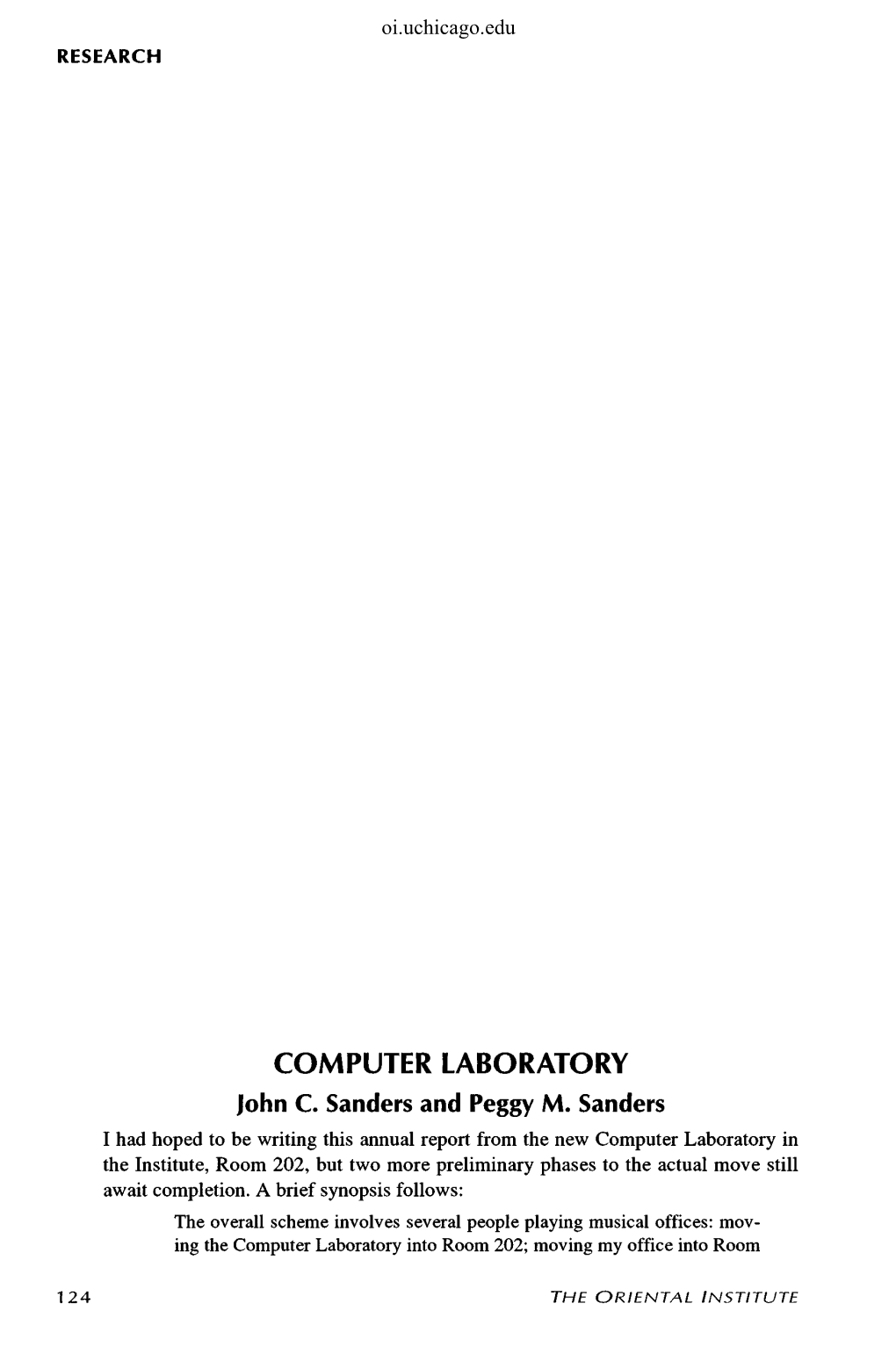 COMPUTER LABORATORY John C. Sanders and Peggy M. Sanders