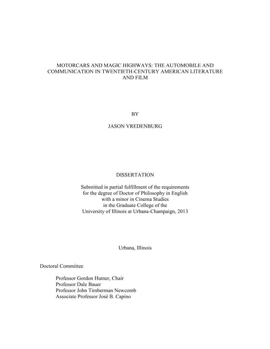 The Automobile and Communication in Twentieth-Century American Literature and Film