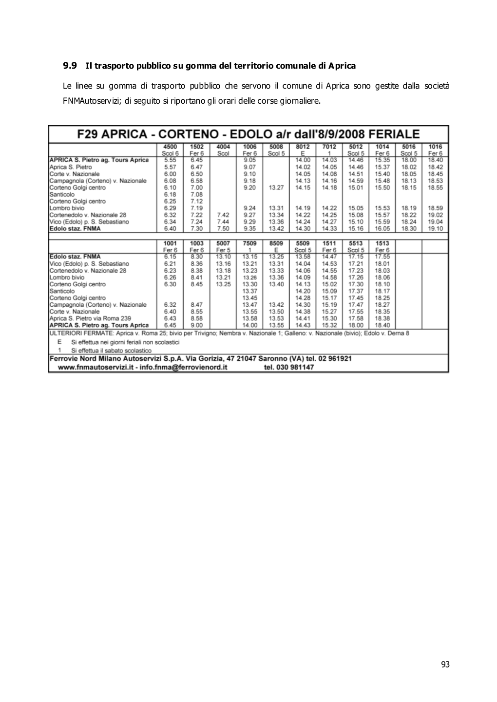 93 9.9 Il Trasporto Pubblico Su Gomma Del Territorio Comunale Di Aprica Le