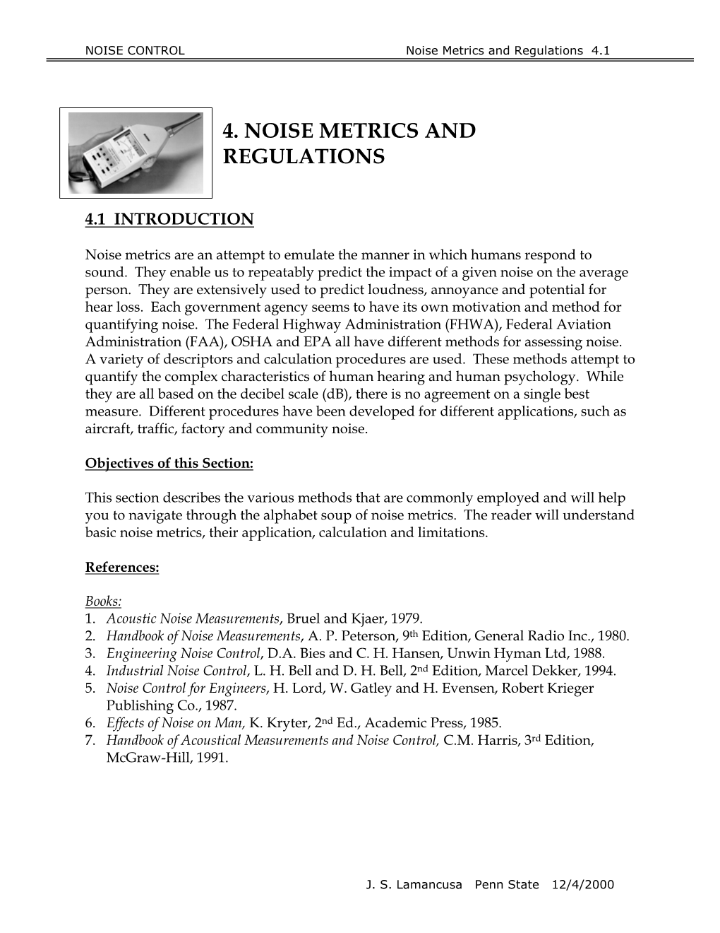 4. Noise Metrics and Regulations